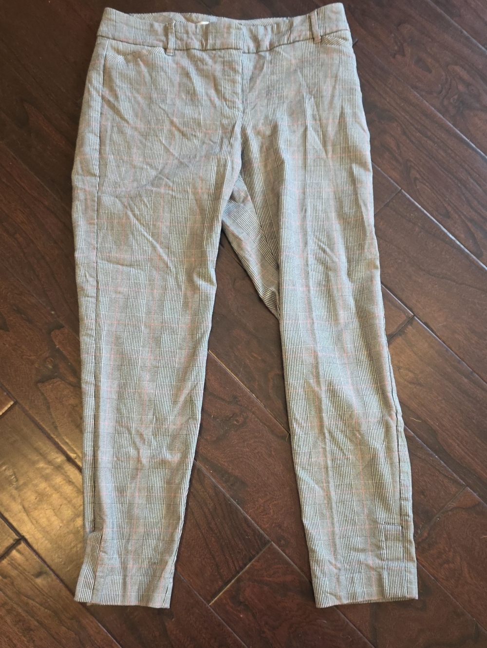 Van Heusen Women's Gray Plaid Pants with Pink Stripe